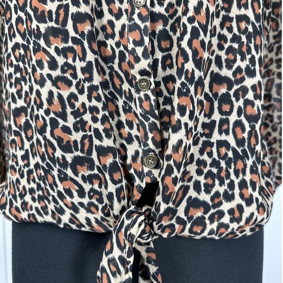 Shyanne Cheetah Print Lace Western Blouse Top Tie Front Roll Tab Sleeve Size XL - Picture 3 of 12